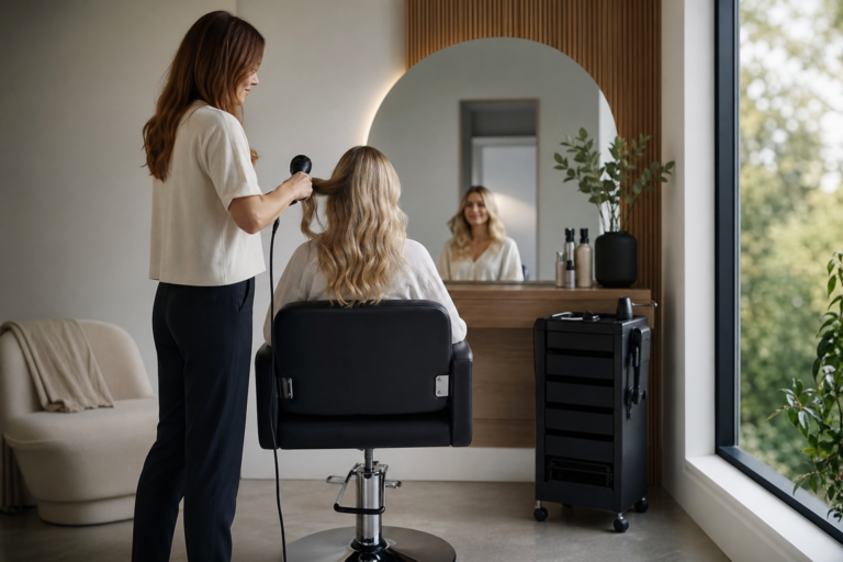 Titelbild zu „Profi-Styling-Bereich zu Hause: Ergonomie beim Haarstyling im Fokus“